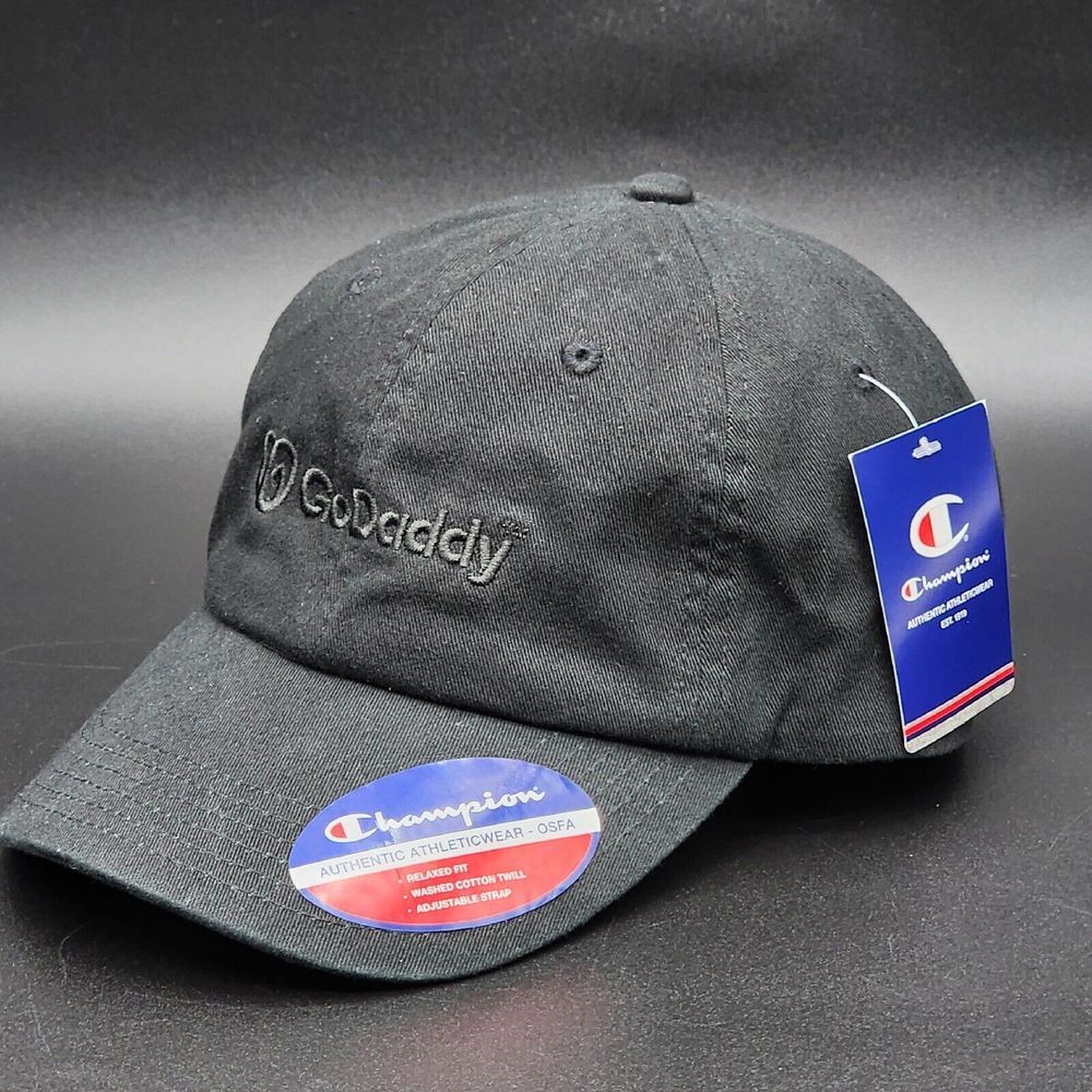 Godaddy Embroidered Champion Baseball Hat Black Adjustable Strap Adult Unisex‎